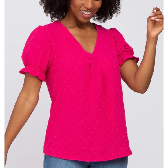 Pinkblush Fuchsia Swiss Dot Maternity Blouse - Picture 4 of 10